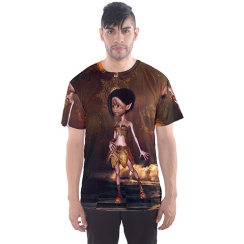 Steampunk, Cute Little Steampunk Girl In The Night With Clocks Men s Sports Mesh Tee by FantasyWorld7