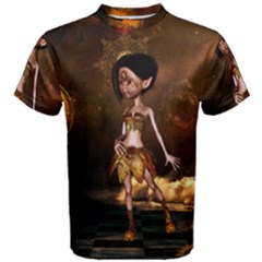 Steampunk, Cute Little Steampunk Girl In The Night With Clocks Men s Cotton Tee by FantasyWorld7