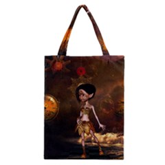 Steampunk, Cute Little Steampunk Girl In The Night With Clocks Classic Tote Bag by FantasyWorld7