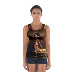 Steampunk, Cute Little Steampunk Girl In The Night With Clocks Sport Tank Top  by FantasyWorld7