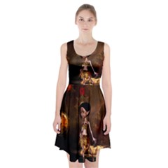 Steampunk, Cute Little Steampunk Girl In The Night With Clocks Racerback Midi Dress by FantasyWorld7