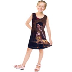 Steampunk, Cute Little Steampunk Girl In The Night With Clocks Kids  Tunic Dress by FantasyWorld7