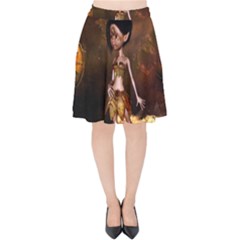 Steampunk, Cute Little Steampunk Girl In The Night With Clocks Velvet High Waist Skirt by FantasyWorld7