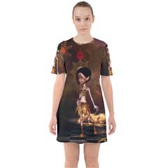 Steampunk, Cute Little Steampunk Girl In The Night With Clocks Mini Dress by FantasyWorld7