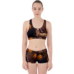 Steampunk, Cute Little Steampunk Girl In The Night With Clocks Work It Out Sports Bra Set by FantasyWorld7