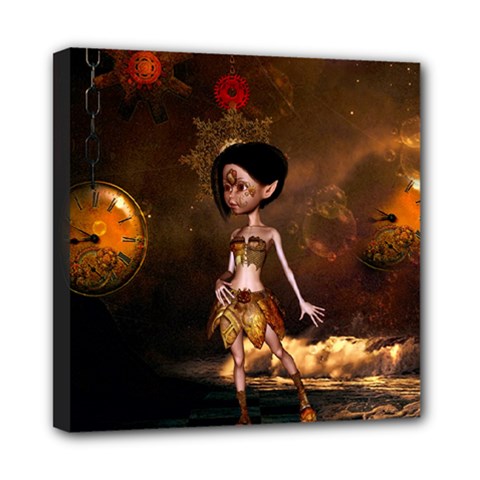 Steampunk, Cute Little Steampunk Girl In The Night With Clocks Mini Canvas 8  X 8  by FantasyWorld7