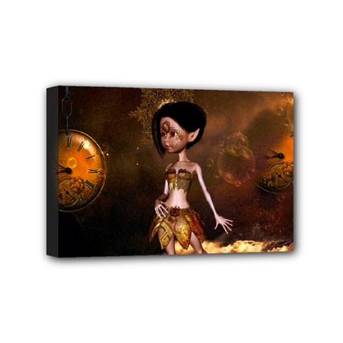 Steampunk, Cute Little Steampunk Girl In The Night With Clocks Mini Canvas 6  X 4  by FantasyWorld7