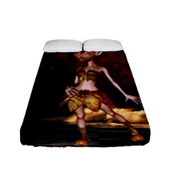 Steampunk, Cute Little Steampunk Girl In The Night With Clocks Fitted Sheet (full/ Double Size)