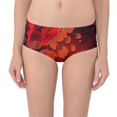 Cherry Blossom, Red Colors Mid-waist Bikini Bottoms by FantasyWorld7