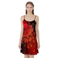 Cherry Blossom, Red Colors Satin Night Slip by FantasyWorld7