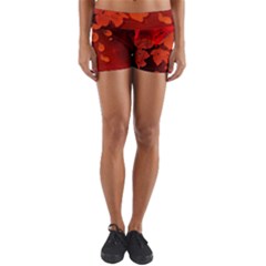 Cherry Blossom, Red Colors Yoga Shorts