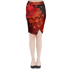 Cherry Blossom, Red Colors Midi Wrap Pencil Skirt by FantasyWorld7