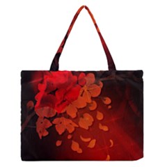 Cherry Blossom, Red Colors Zipper Medium Tote Bag by FantasyWorld7