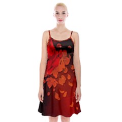 Cherry Blossom, Red Colors Spaghetti Strap Velvet Dress by FantasyWorld7