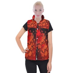 Cherry Blossom, Red Colors Women s Button Up Puffer Vest by FantasyWorld7