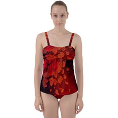 Cherry Blossom, Red Colors Twist Front Tankini Set by FantasyWorld7