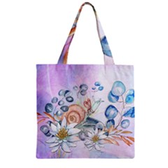 Snail And Waterlily, Watercolor Zipper Grocery Tote Bag by FantasyWorld7