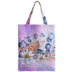 Snail And Waterlily, Watercolor Zipper Classic Tote Bag by FantasyWorld7