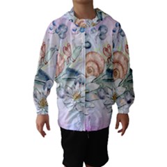 Snail And Waterlily, Watercolor Hooded Wind Breaker (kids) by FantasyWorld7