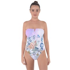 Snail And Waterlily, Watercolor Tie Back One Piece Swimsuit by FantasyWorld7