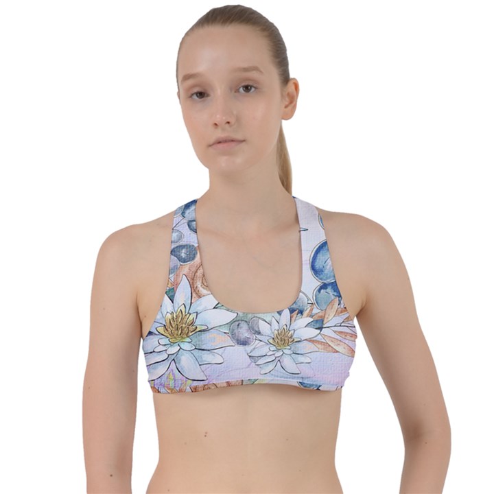 Snail And Waterlily, Watercolor Criss Cross Racerback Sports Bra