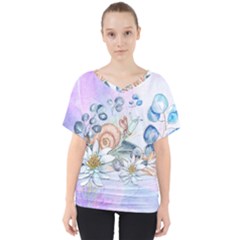 Snail And Waterlily, Watercolor V-neck Dolman Drape Top by FantasyWorld7