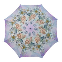 Snail And Waterlily, Watercolor Golf Umbrellas by FantasyWorld7