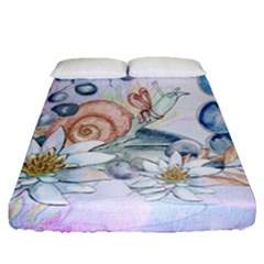 Snail And Waterlily, Watercolor Fitted Sheet (queen Size) by FantasyWorld7