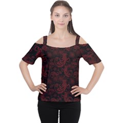 Dark Red Flourish Cutout Shoulder Tee