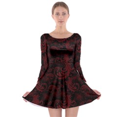 Dark Red Flourish Long Sleeve Skater Dress by gatterwe