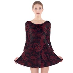 Dark Red Flourish Long Sleeve Velvet Skater Dress