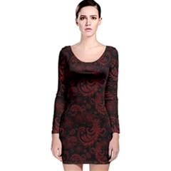 Dark Red Flourish Long Sleeve Velvet Bodycon Dress by gatterwe