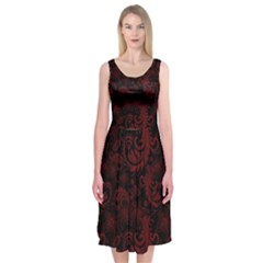 Dark Red Flourish Midi Sleeveless Dress by gatterwe