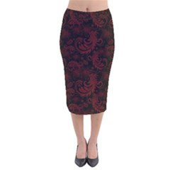 Dark Red Flourish Velvet Midi Pencil Skirt by gatterwe