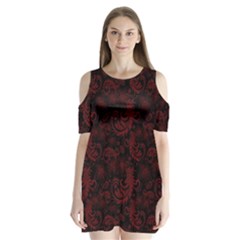 Dark Red Flourish Shoulder Cutout Velvet  One Piece by gatterwe