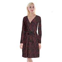 Dark Red Flourish Long Sleeve Velvet Front Wrap Dress by gatterwe