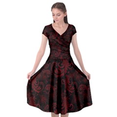 Dark Red Flourish Cap Sleeve Wrap Front Dress by gatterwe