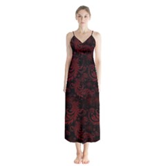 Dark Red Flourish Button Up Chiffon Maxi Dress by gatterwe