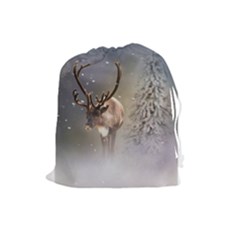 Santa Claus Reindeer In The Snow Drawstring Pouch (large)