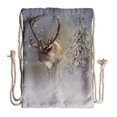 Santa Claus Reindeer In The Snow Drawstring Bag (large)