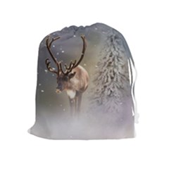 Santa Claus Reindeer In The Snow Drawstring Pouch (xl) by gatterwe