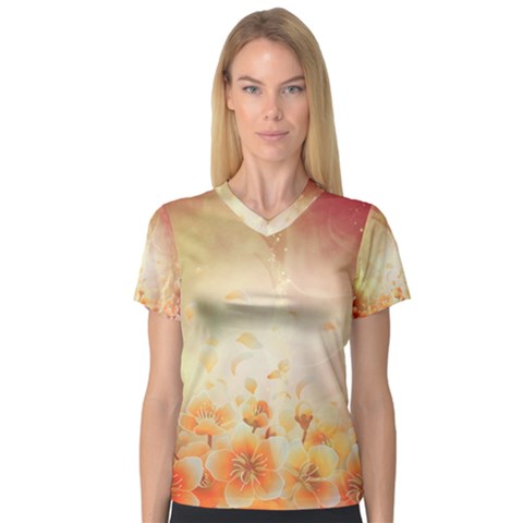 Flower Power, Cherry Blossom V-neck Sport Mesh Tee by FantasyWorld7