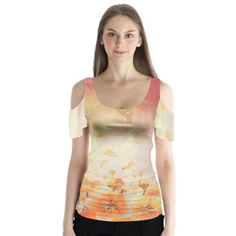 Flower Power, Cherry Blossom Butterfly Sleeve Cutout Tee  by FantasyWorld7