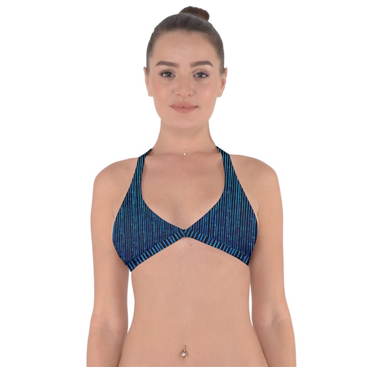 Stylish Abstract Blue Strips Halter Neck Bikini Top