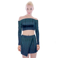 Stylish Abstract Blue Strips Off Shoulder Top With Skirt Set by gatterwe