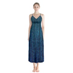 Stylish Abstract Blue Strips Button Up Chiffon Maxi Dress by gatterwe