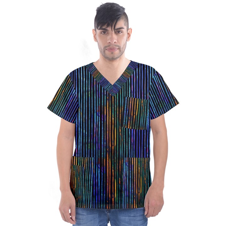 Stylish Colorful Strips Men s V-Neck Scrub Top