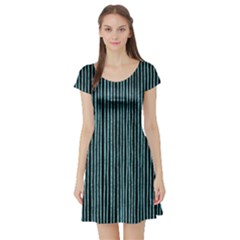 Stylish Frost Blue Strips Short Sleeve Skater Dress by gatterwe