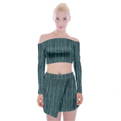 Stylish Frost Blue Strips Off Shoulder Top With Skirt Set by gatterwe