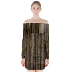 Stylish Golden Strips Long Sleeve Off Shoulder Dress by gatterwe